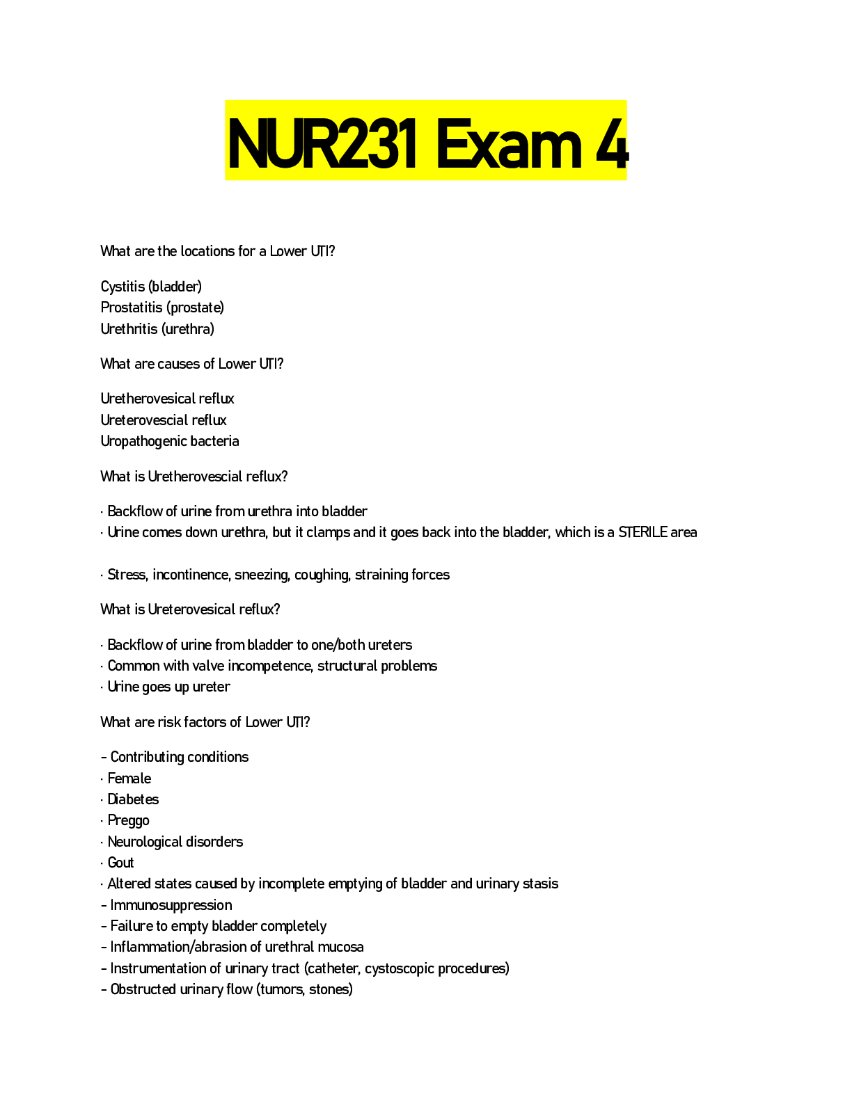 Preview image for NUR231 Exam 4